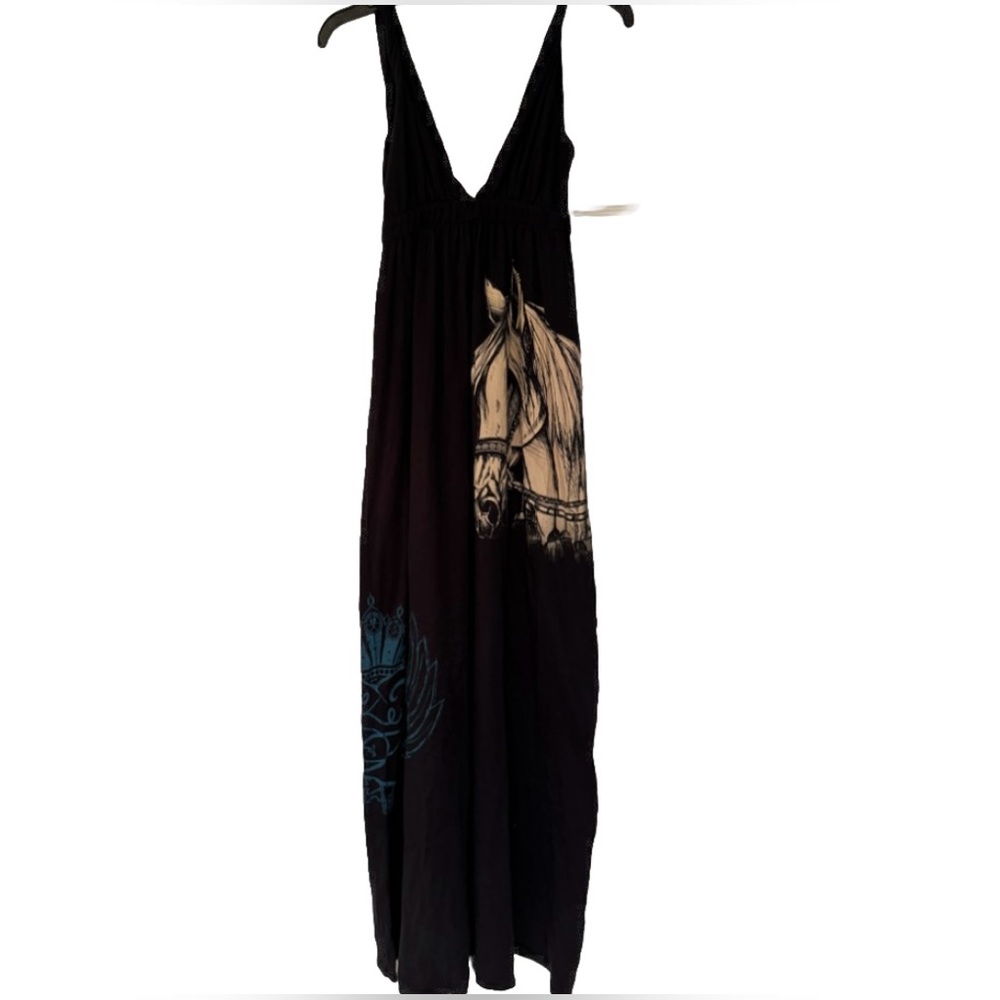 Key Closet Horse & Key W/Wings Black Maxi Dress Size Small